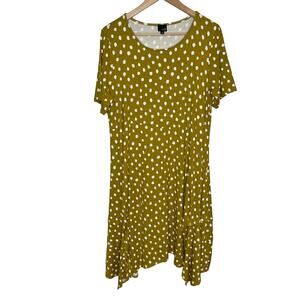 Lisa Bayne Women Short Sleeve Jersey Dress XS Mustard Black Stripe Asymmetrical